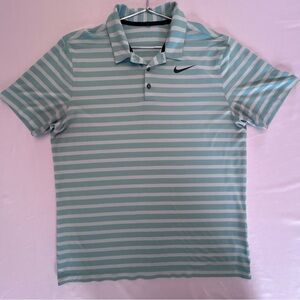 Nike Golf Dri Fit Polo Aqua Blue Striped XL Performance Shirt